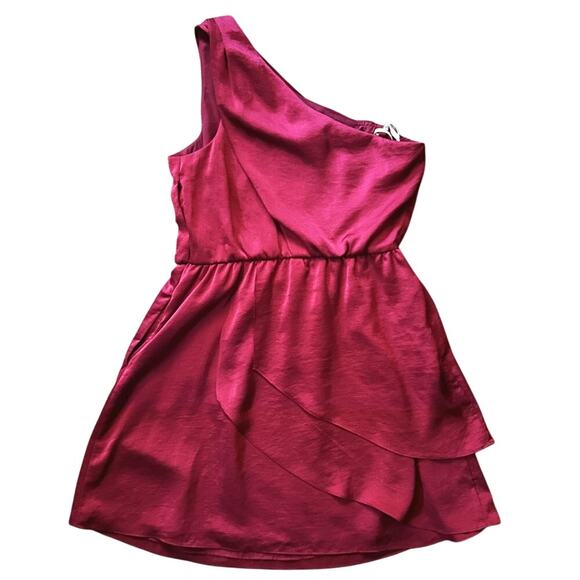 NWT BCBGeneration Satin One Shoulder Red Berry Cocktail Party Dress 8 - Picture 5 of 7